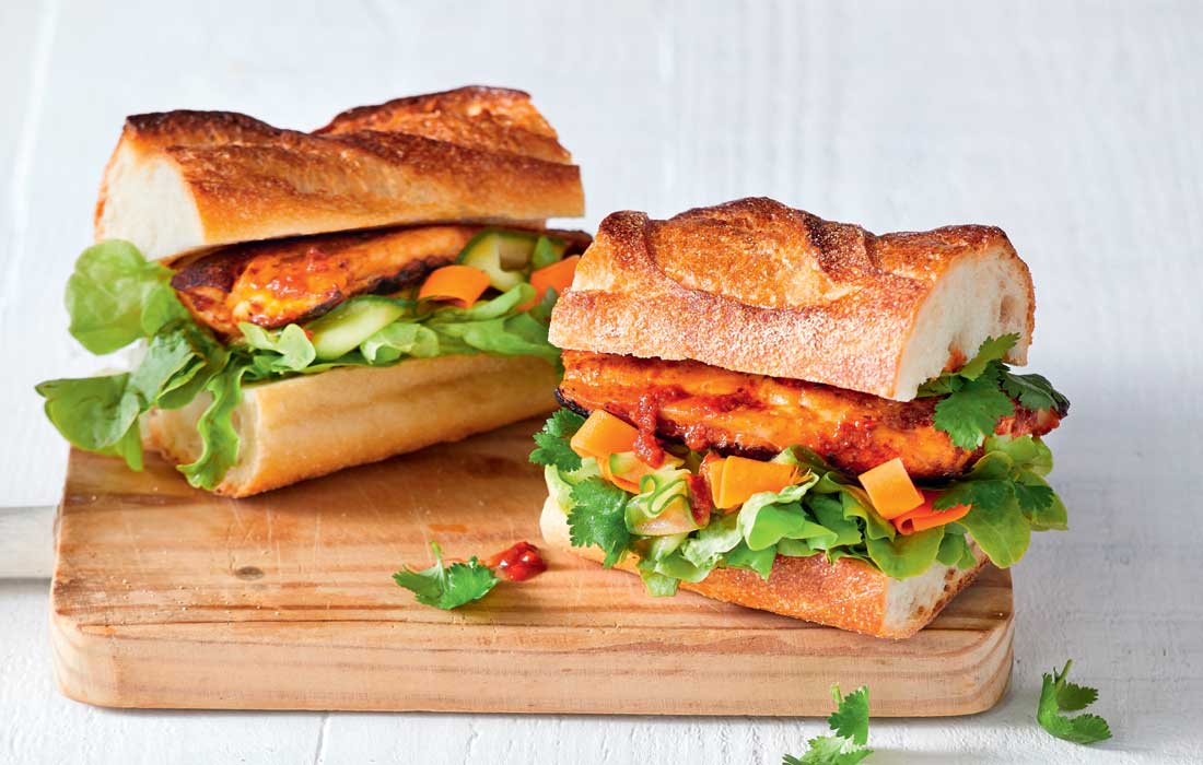 Spiced fish and pickled vegetable baguette